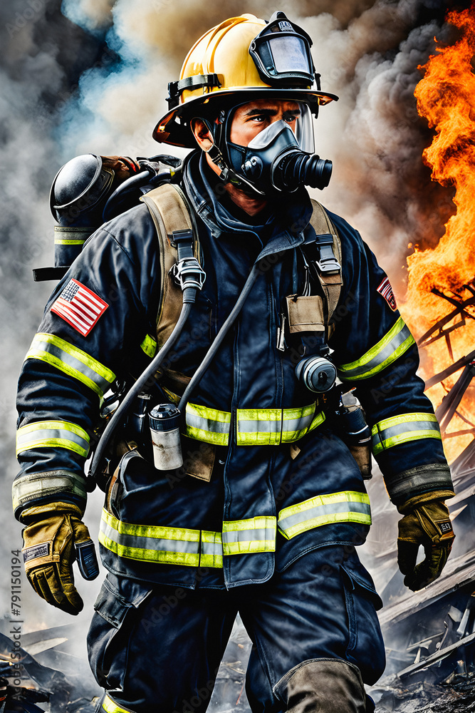 Undeterred Hero: Firefighter Risks All to Save a Life. Hero archetype. generative AI Undeterred Hero: Firefighter Risks All to Save a Life. Hero archetype. generative AI
