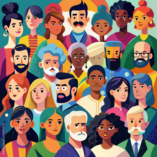 Diverse people art concept. People of different races and different nationalities. Vector illustration.