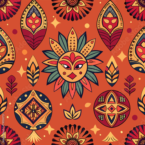 Hand drawn abstract seamless pattern. Ethnic and tribal motifs. Vector illustration.