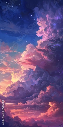 clouds sky night stars pastel overflow puffy cloudscape lilac photo