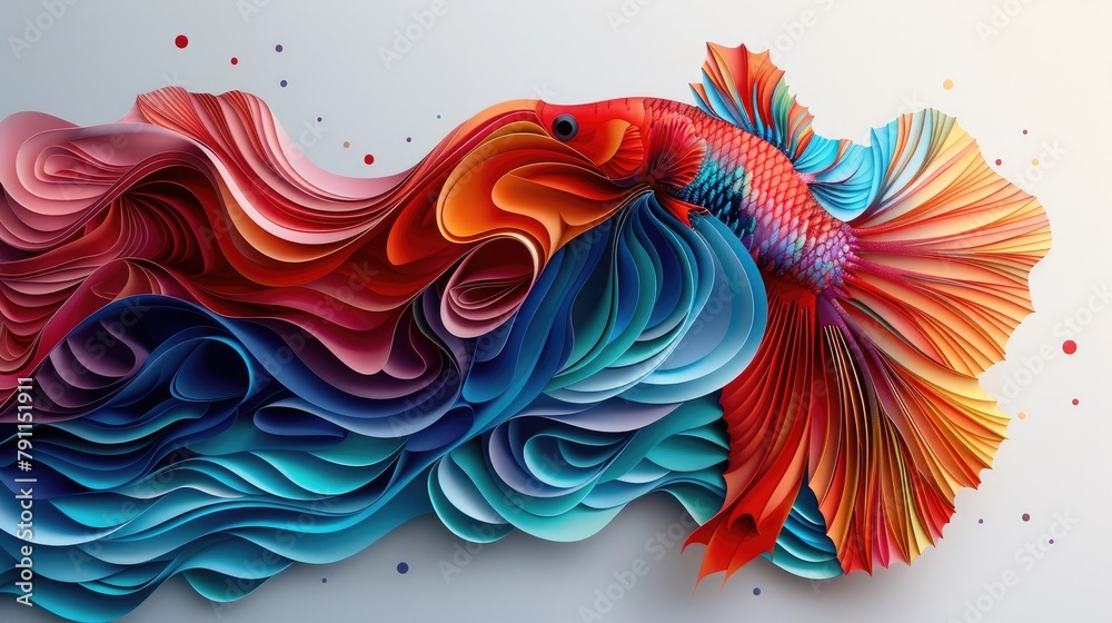 Papercut Vibrant Betta Fish in Intricate Detail