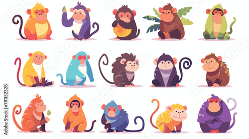 Collection of cute funny exotic monkeys and apes is