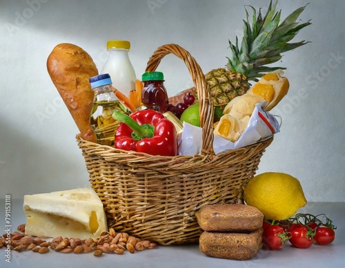 canasta de alimentos básicos. photo