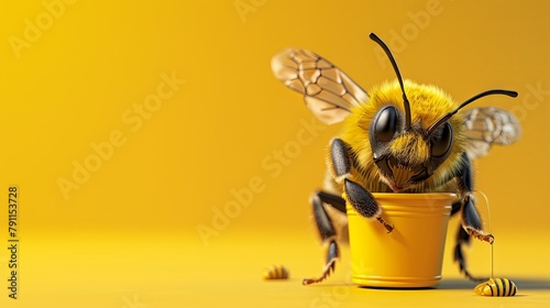 Bee character carrying bucket full of honey drawing painting art wallpaper background