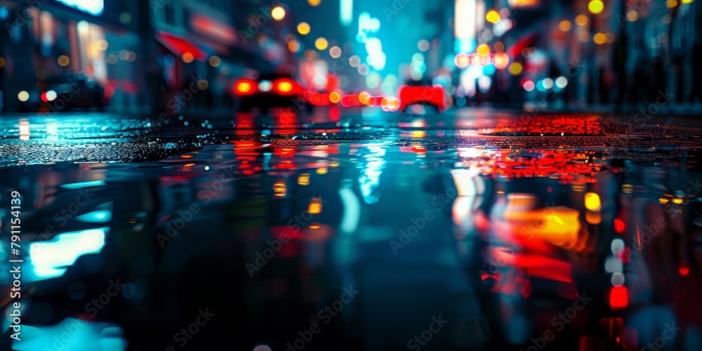 rain in the city rainy weather wet city streets Generative AI - obrazy, fototapety, plakaty 