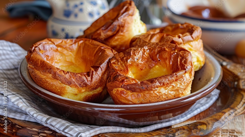 A Yorkshire pudding is a classic British delicacy, known for its light, crispy outside and soft inside texture. Light and airy dough baked in the oven. A Yorkshire pudding is a classic British delicacy, known for its light, crispy outside and soft inside texture. Light and airy dough baked in the oven.