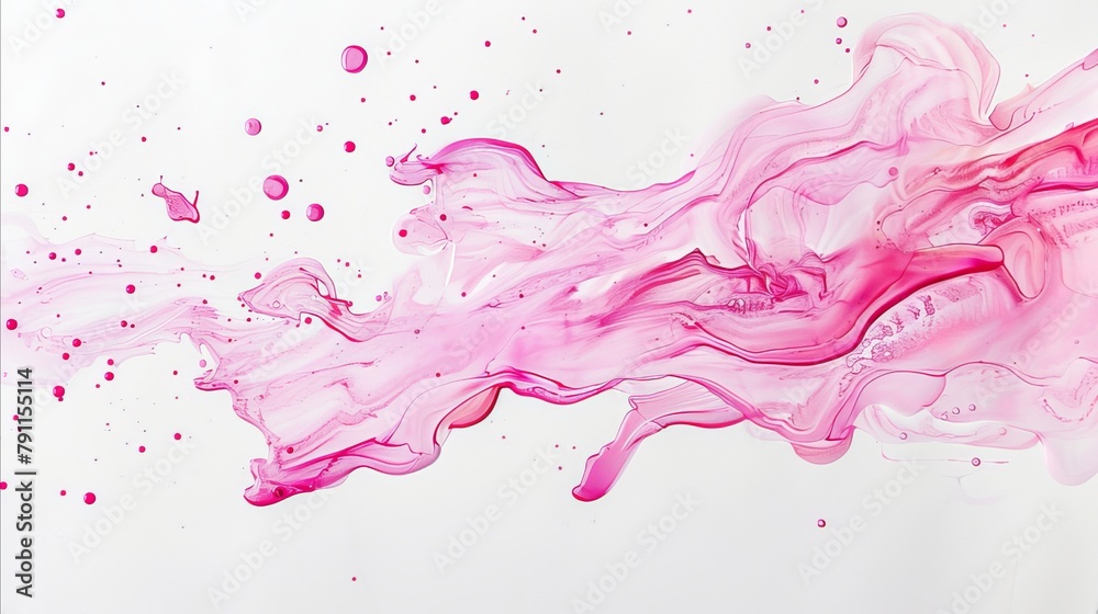 Fototapeta premium A pink liquid that is thrown up and floating in the air. Pink liquid on a white background.