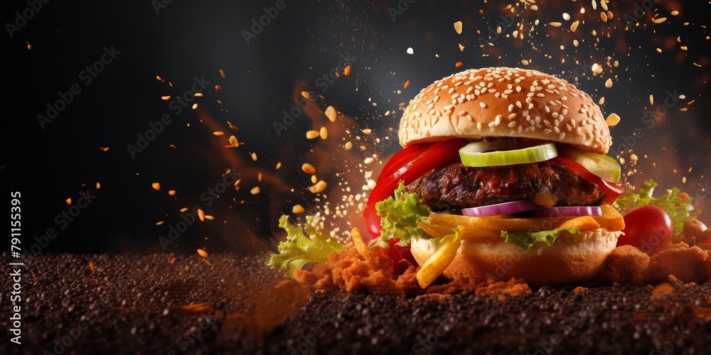 burgers fast food delicious Generative AI - obrazy, fototapety, plakaty 