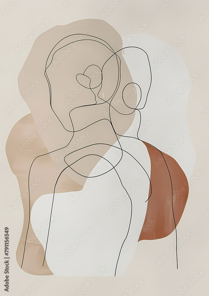 Art Poster Depicting Woman and Man in Muted Gouache Painting, Minimalist Line Art, Papier Couché, Vibrant Artwork Art Poster Depicting Woman and Man in Muted Gouache Painting, Minimalist Line Art, Papier Couché, Vibrant Artwork
