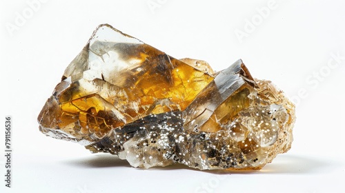 Close up image of a raw nepheline with titanite and feldspar minerals isolated on a white background from Khibiny Kola Peninsula photo