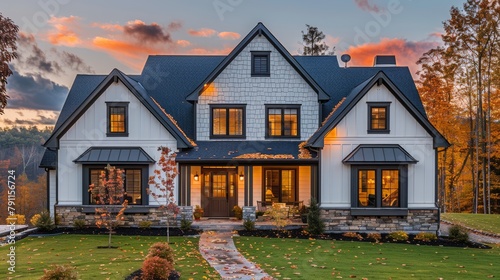 Large White House With Black Roof photo