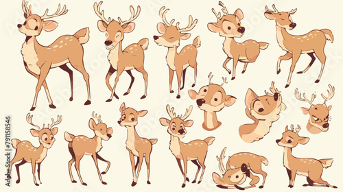 Fototapeta Naklejka Na Ścianę i Meble -  Collection of drawings of deer in various poses - g