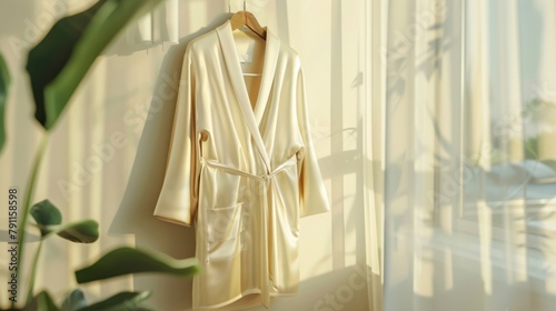 Blank mockup of a short satin robe great for getting ready in the morning. .