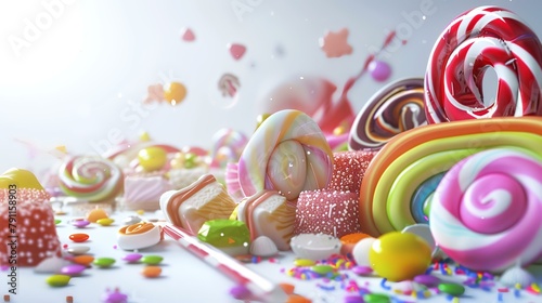 Colorful candies and lollipops on a white background