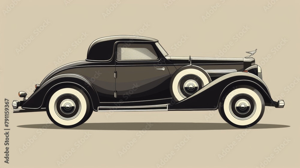Blank mockup of a retrochic vehicle decal design for a company car with a vintage car illustration and retro fonts. .