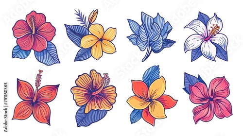 Vibrant Tropical Flower Line Icon Set for Exotic Designs © Sittichok