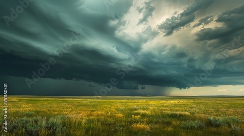 Thunderstorm Rolling Over Prairie with Dark Clouds and Sense of Awe