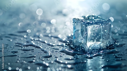 Subtle Elegance: Ice Cube and Glistening Water Droplets