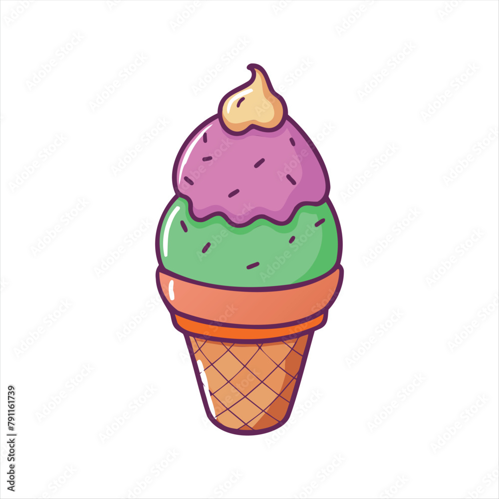 Delicious Double Scoop Ice Cream Cone Illustration Delicious Double Scoop Ice Cream Cone Illustration