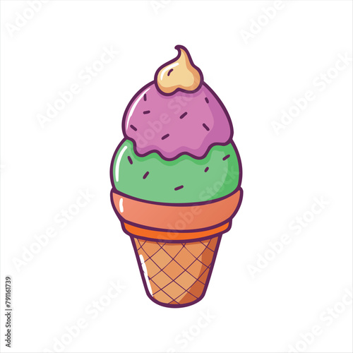 Delicious Double Scoop Ice Cream Cone Illustration