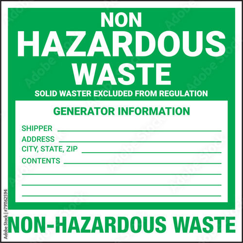 Container Hazardous Standard Label Marking Non Hazardous Waste Green