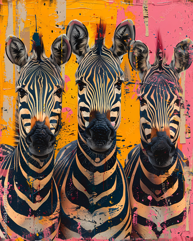 Fototapeta premium African Art Zebra Savannah Abstract Pastel Painting Vibrant Wildlife Scene Landscape Digital Art