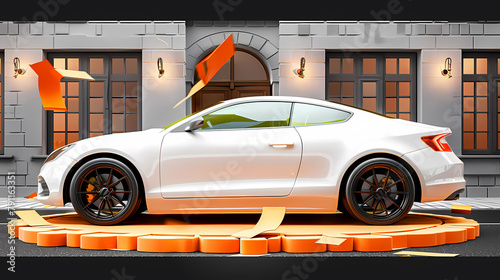 White Car - Cartoon Effect - Ultra High Quality - Vibrant Painting - Realistic Visual Effect - Clean Background - Platform Parked photo