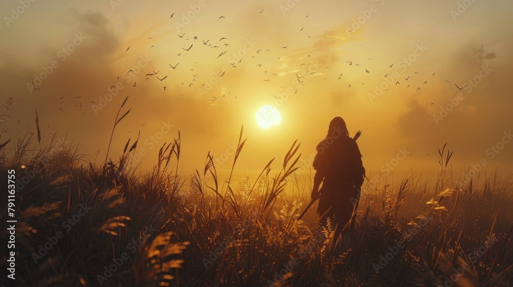 Fototapeta premium Person Riding Bike Through Tall Grass