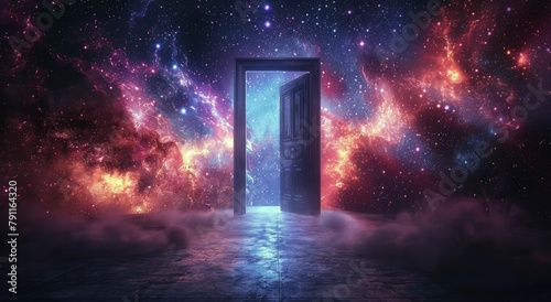 Open Door in Space Filled With Stars