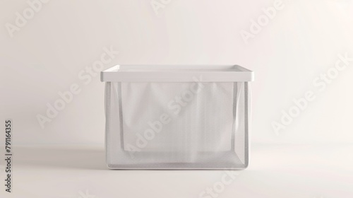 Blank mockup of a collapsible laundry basket with mesh sides . photo