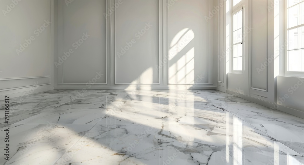 Empty Room With Marble Floor and Windows Empty Room With Marble Floor and Windows