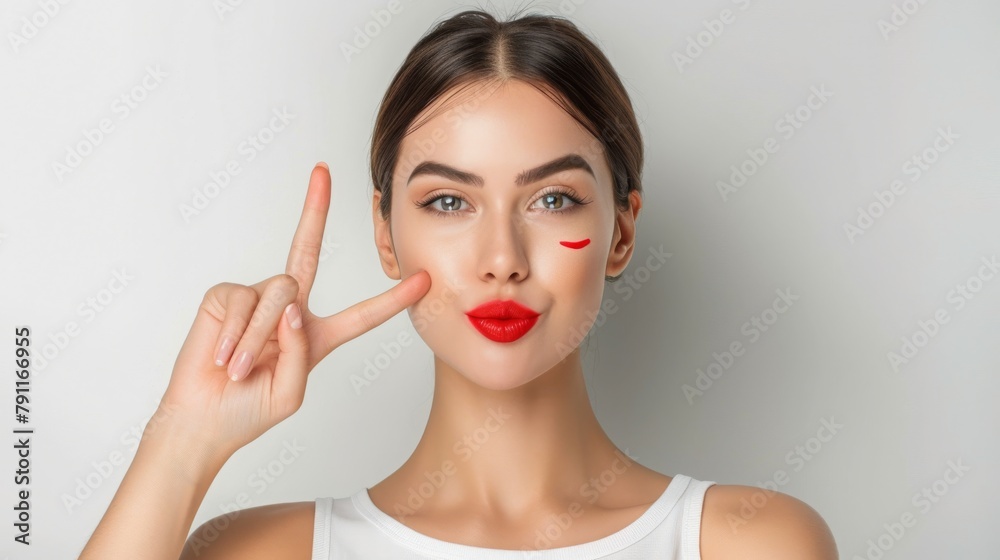 Fashion, peace sign and portrait of woman with attitude on white background with pride, beauty and emoji. Cosmetics, hand gesture and isolated person in trendy clothes, outfit and style in studio Fashion, peace sign and portrait of woman with attitude on white background with pride, beauty and emoji. Cosmetics, hand gesture and isolated person in trendy clothes, outfit and style in studio