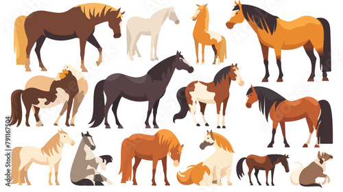 Collection of horses of various breeds isolated on