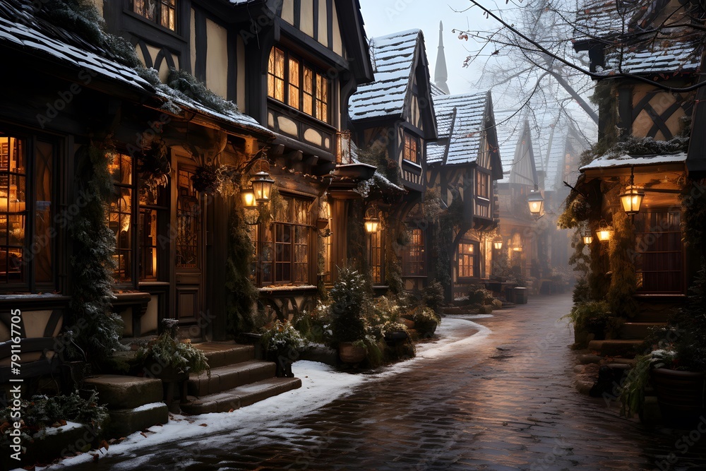 Winter street in the old town of Heidelberg, Germany.