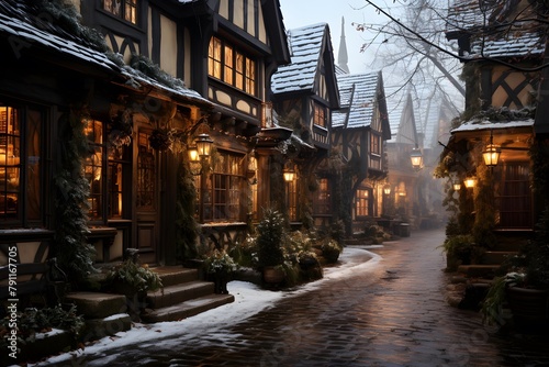 Winter street in the old town of Heidelberg, Germany.