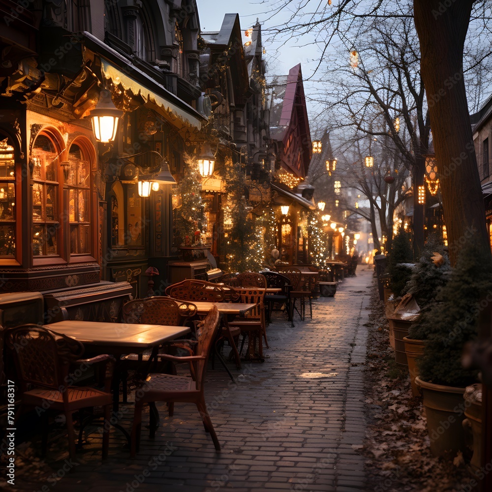 Street cafe in old town of Riga, Latvia at night.