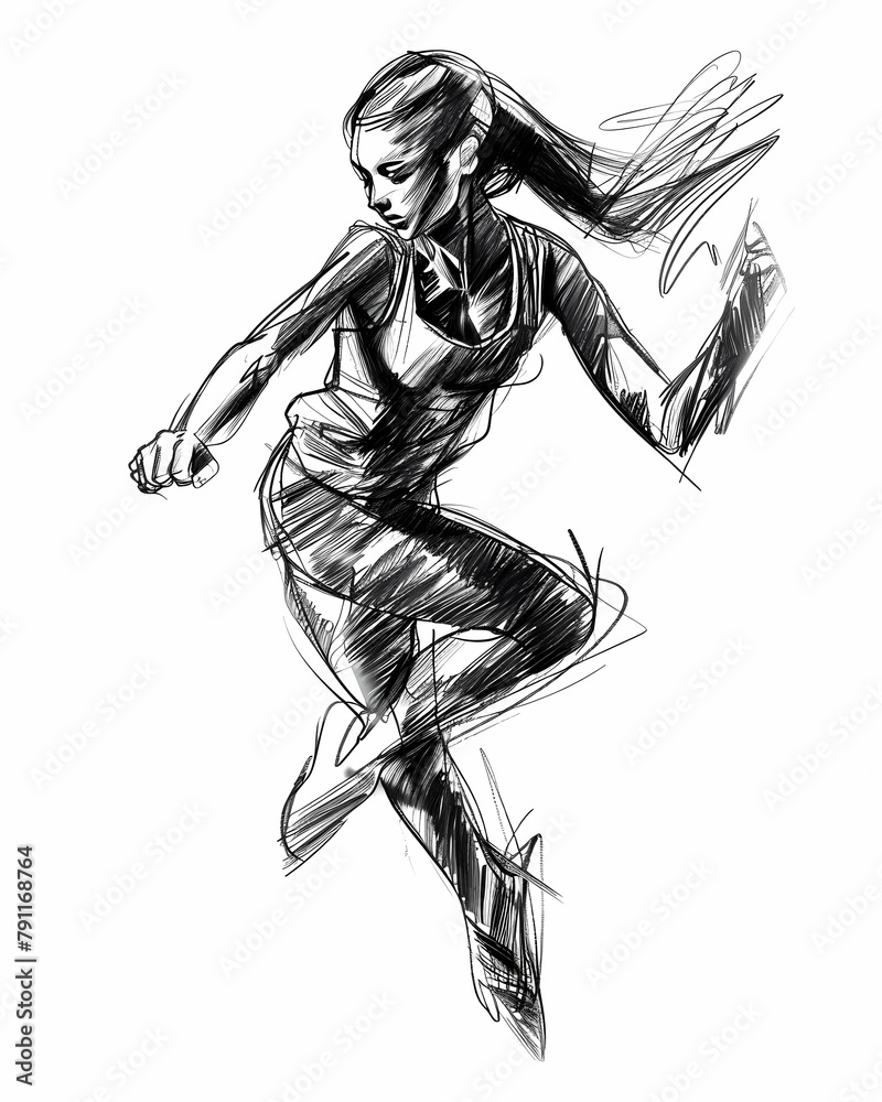 Aggressive running woman drawing, pencil-style digital illustration isolated, dynamic sharp lines, transparent layers Aggressive running woman drawing, pencil-style digital illustration isolated, dynamic sharp lines, transparent layers