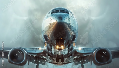 Craft a visually stunning digital rendering of a rear view moment in aviation history, symbolizing leadership triumphs Infuse the scene with macro photography influences to capture fine details Push t