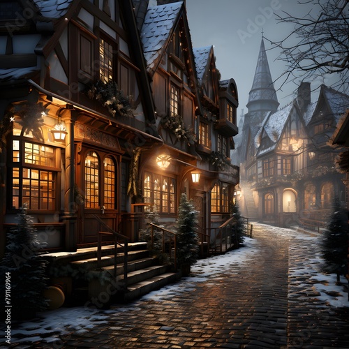 Winter night in the old town of Strasbourg, Alsace