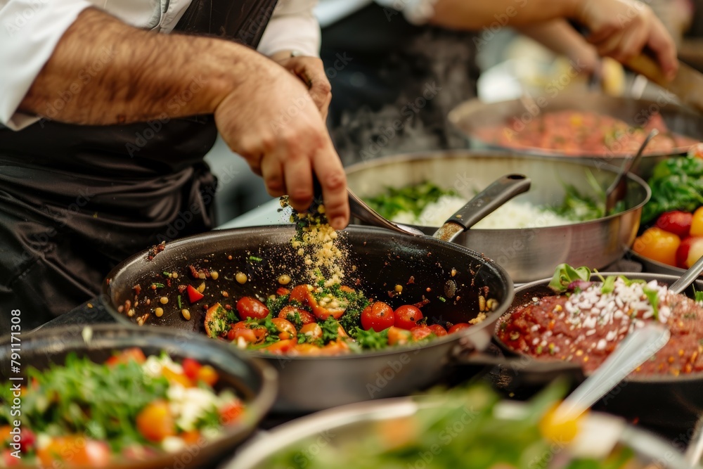 Chef cooking with fresh ingredients in a restaurant kitchen Chef cooking with fresh ingredients in a restaurant kitchen