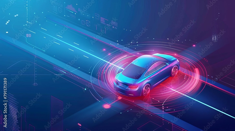 artificial intelligence technology in autonomous driving future car software concept illustration