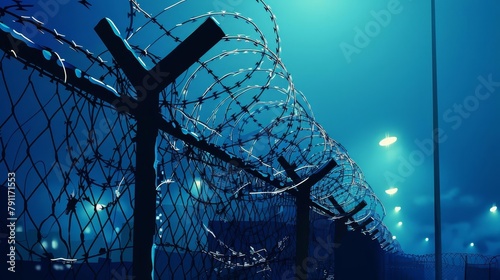 barbed wire fence preventing intruders from entering secure facility prison security concept digital art photo