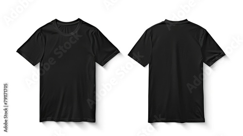 blank black tshirt front and back views isolated on white apparel mockup design