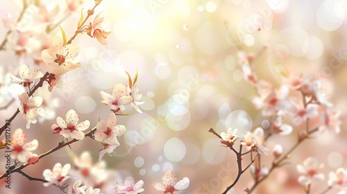 blooming cherry blossom tree branch against soft blurred background spring season beauty illustration