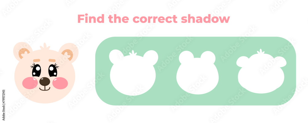 Find the correct shadow of funny kawaii characters white bear face animal
