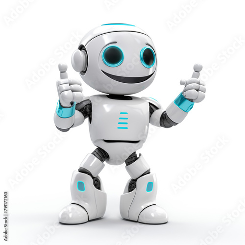 illustration of a happy droid little robot thumb up on isolated white background
