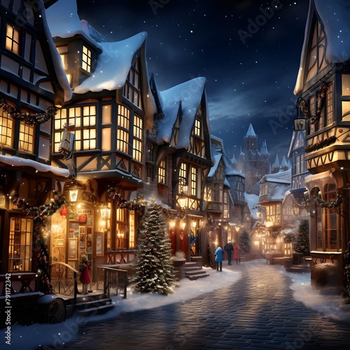 Digital painting of a winter night in La Petite France  Strasbourg