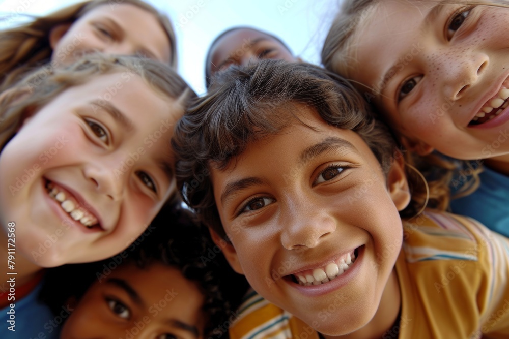 Portrait of a group of smiling children looking at the camera. Portrait of a group of smiling children looking at the camera.