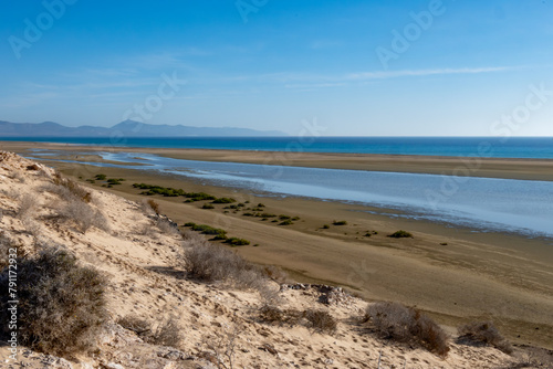 Sandy dunes and turquoise water of Sotavento beach  Costa Calma  Fuerteventura  Canary islands  Spain in winter