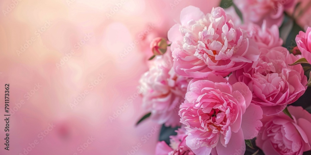 Fresh Pink Peonies and Roses Bouquet with Copy Space Fresh Pink Peonies and Roses Bouquet with Copy Space
